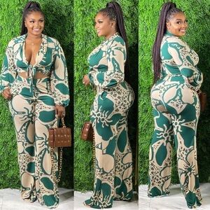 NWT Goodtimes palazzo green with animal print two piece set size 3X